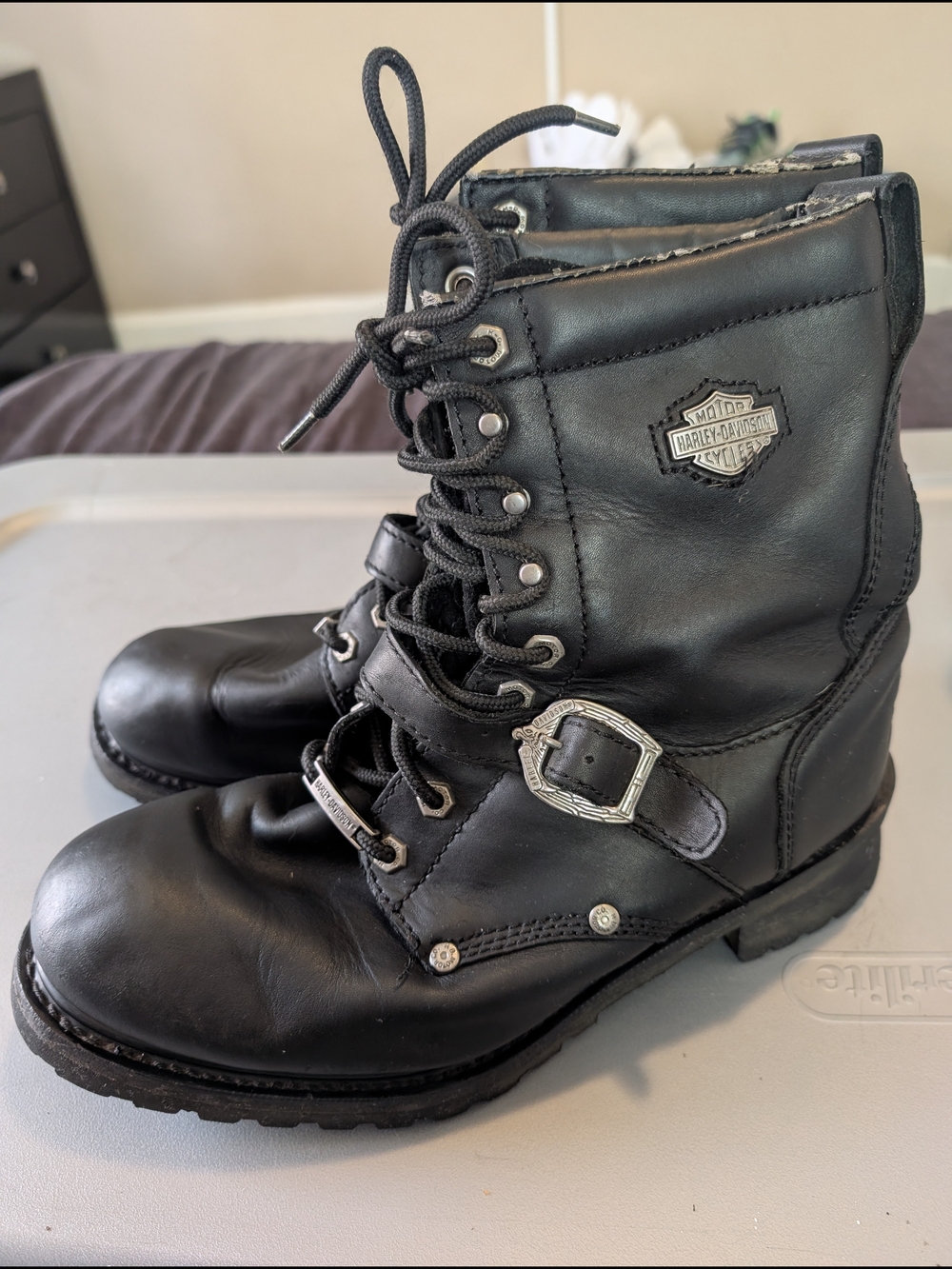 Harley-Davidson Black Leather Lace-Up Motorcycle Boots